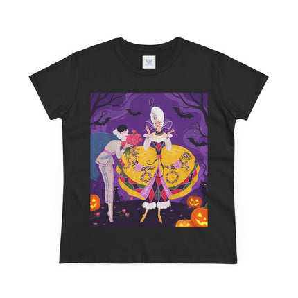 🎭🌹 The Harlequin Rose Masquerade Cotton Tee – Theatrical Halloween Romance