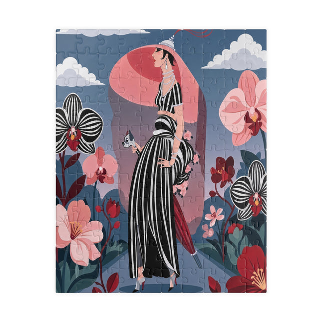 🌸🖤 The Striped Orchid Promenade Puzzle – Art Deco Floral Fashion