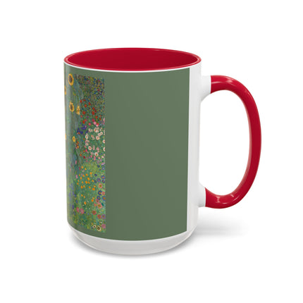 Farm Garden with Sunflowers by Gustav Klimt Colorful Mugs (11oz, 15oz)