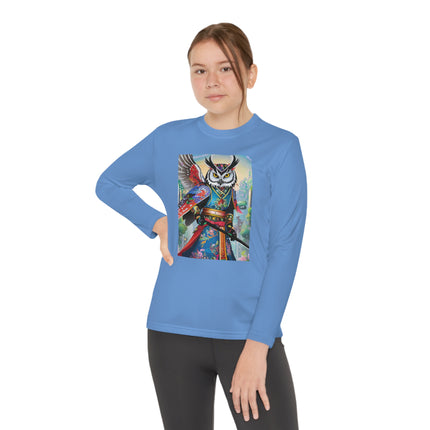 Cyberpunk Samurai Owl Youth Long Sleeve Competitor Tee – Futuristic Warrior & Neon Adventure