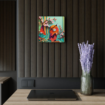 A Playful Red Panda Acrylic Wall Clock, Round and Square