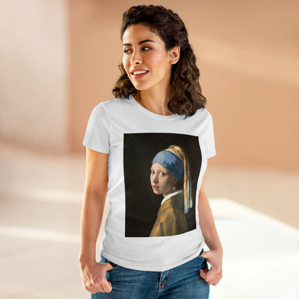 Girl with a Pearl Earring by Johannes Vermeer Women's Midweight Cotton Tee