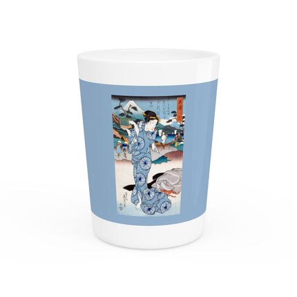 Japanese Woman Woodblock Print by Keisai Eisen Ceramic Shot Glass