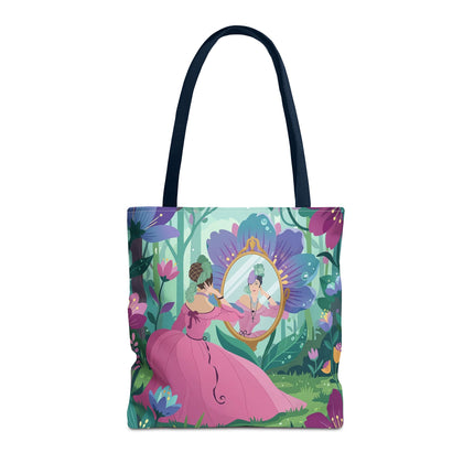 🌸🪞 The Lady Of The Enchanted Garden Mirror Tote Bag – Art Deco Floral Fantasy