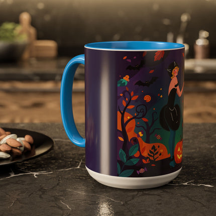 🐈‍⬛🎃 The Midnight Black Cat Masquerade Colorful Mug – Whimsical Halloween Elegance