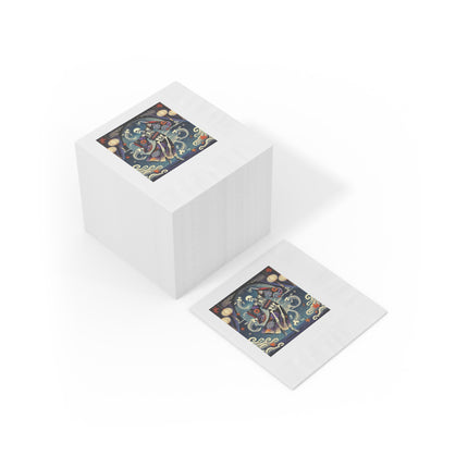 Skeleton Kabuki Performer White Coined Napkins