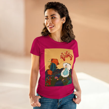 🐚🪸 The Lady Of The Coral Reef Cotton Tee – Art Deco Ocean Fantasy