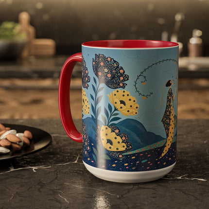 🌼🦋 The Enchanted Butterfly Garden Promenade Colorful Mug – Art Deco Floral Whimsy