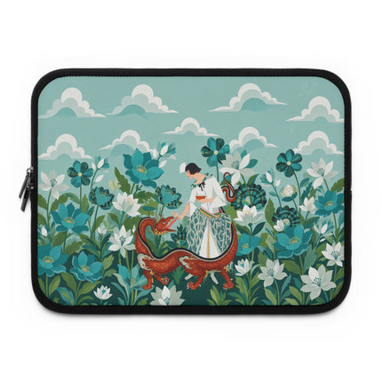 🐉🌿 The Lady And The Garden Dragon Laptop Sleeve – Art Deco Fantasy Elegance