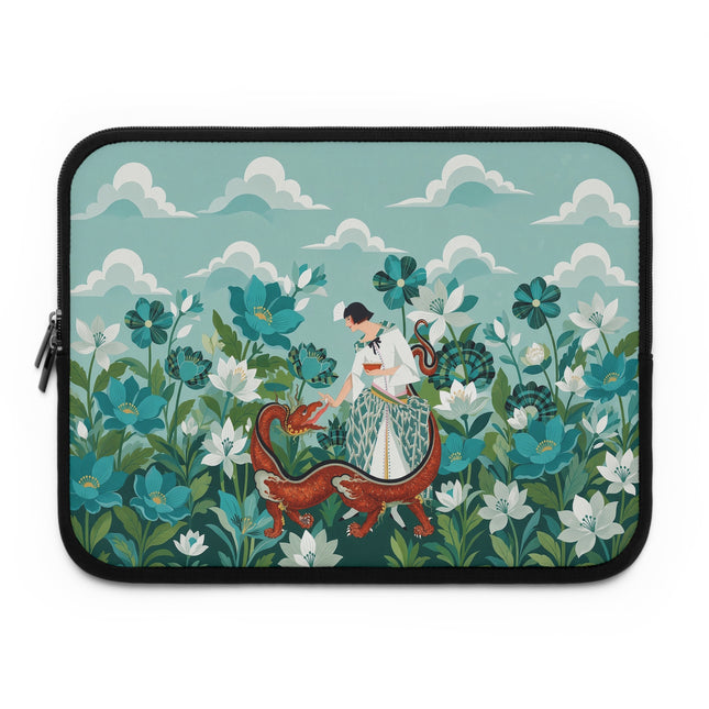 🐉🌿 The Lady And The Garden Dragon Laptop Sleeve – Art Deco Fantasy Elegance