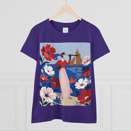 ⚓🌺 The Seaside Flower Adventurer Cotton Tee – Art Deco Nautical Fashion