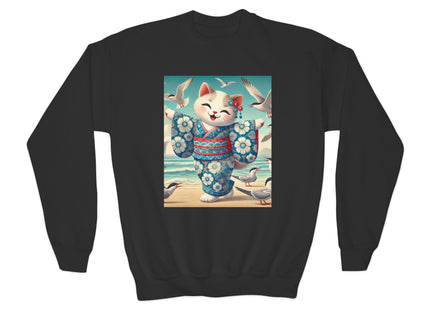 Geisha Kitten by the Seaside Youth Crewneck Sweatshirt