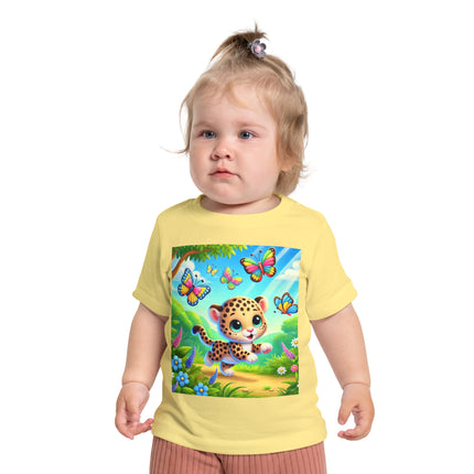 Butterfly Chase Leopard Cub Baby T-Shirt – Playful Adventure & Sunny Meadow Dreams