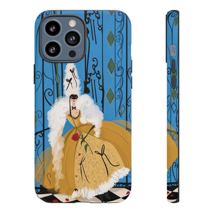 🎭🌹 The Lady At The Masquerade Gates Phone Case – Art Deco Fashion Illustration