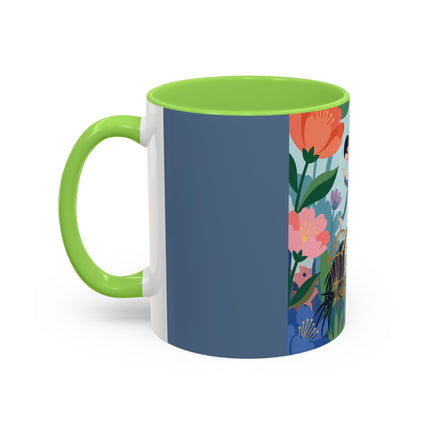 The Lady And The Mysterious Bird Colorful Mugs – Art Deco Botanical Mystery