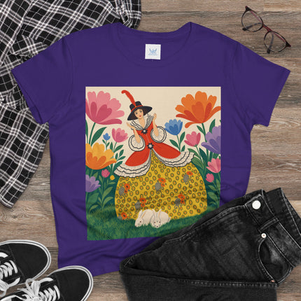 🐇🌼 The Enchanted Rabbit Garden Cotton Tee – Art Deco Floral Whimsy