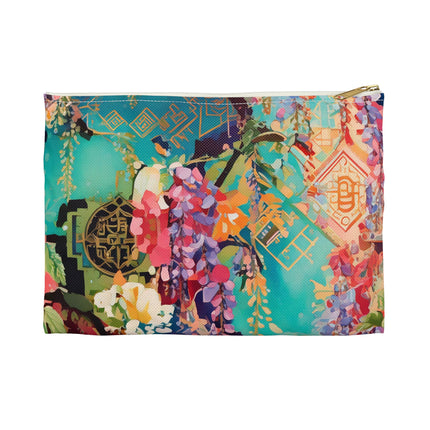 Golden Wisteria Symphony Accessory Pouch – Klimt Inspired Floral Art Design