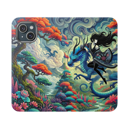 Mystic Guardian of the Sky Flip Case – Warrior Fairy & Turquoise Dragon
