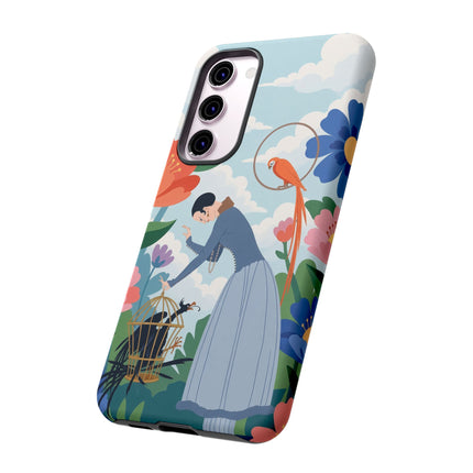 🦜🌺 The Lady Of The Garden Aviary Phone Case – Art Deco Floral Whimsy