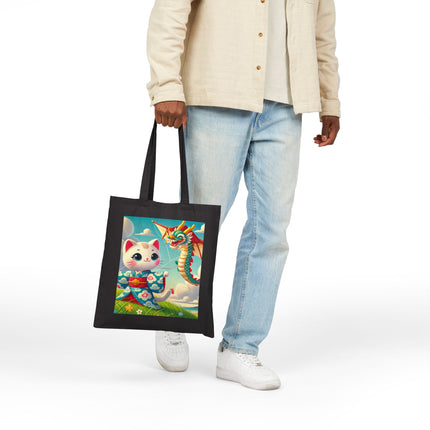 Geisha Kitten and the Dragon Kite Cotton Canvas Tote Bag – Joyful Flight & Dragon Spirit