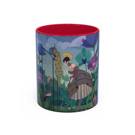 The Lady And The Enchanted Heron Colorful Mugs – Art Deco Botanical Elegance