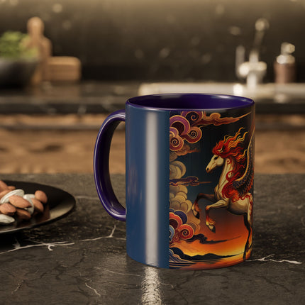 Flame-Winged Horse at Sunset Colorful Mugs (11oz, 15oz)