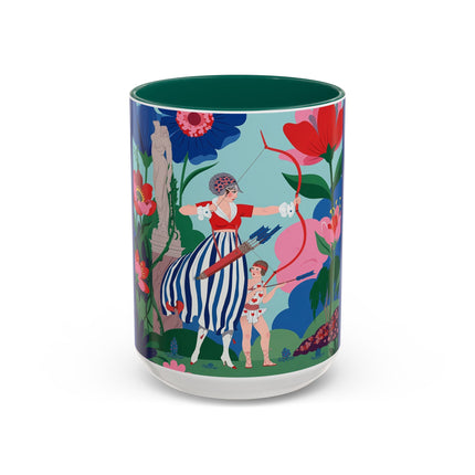 The Lady Of The Scarlet Bow Colorful Mugs – Art Deco Botanical Archer Elegance