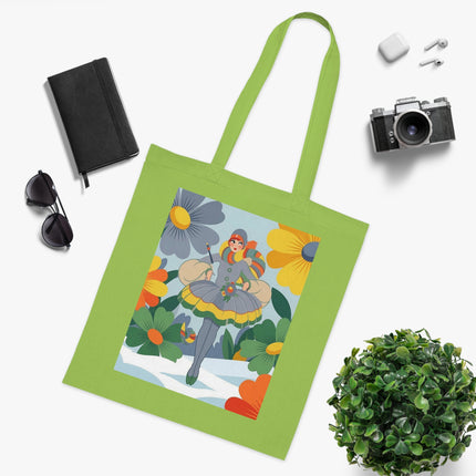 🌼❄️ The Winter Flower Wanderer Cotton Tote Bag – Colorful Winter Fantasy