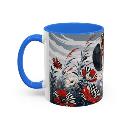 ☔🌹 The Scarlet Checkerboard Rainstorm Colorful Mug – Art Deco Floral Elegance