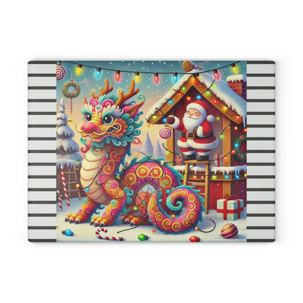 Playful Dragon's Christmas Glass Cutting Board