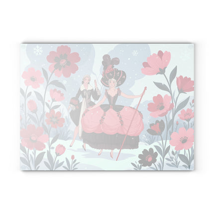 🌹❄️ The Ladies Of The Winter Rose Garden Glass Cutting Board – Art Deco Holiday Romance