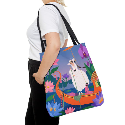 🪷🛶 The Lady Of The Lotus Garden Gondola Tote Bag – Art Deco Floral Adventure