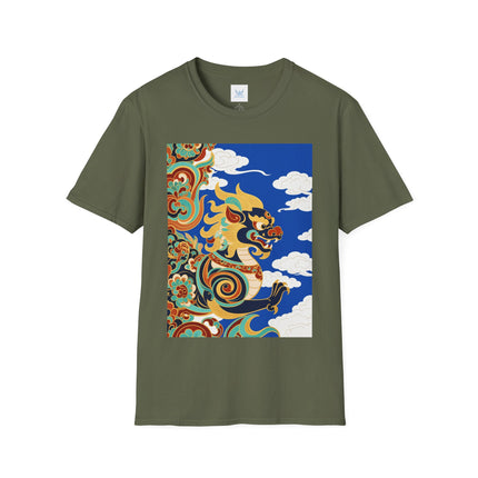 🦁☁️ The Celestial Snow Lion Softstyle T-Shirt – Tibetan Mythical Guardian & Sacred Clouds