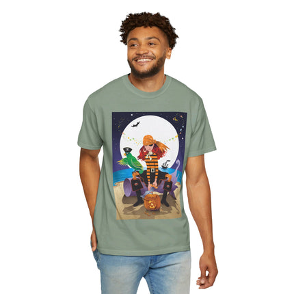 Moonlit Pirate Halloween Unisex Garment-Dyed T-shirt