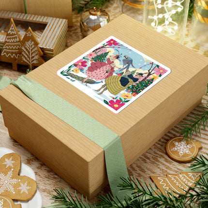 🦜🎄 The Christmas Parrot Promenade Kiss-Cut Sticker – Art Deco Holiday Fantasy