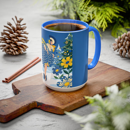 💙🌼 The Bluebell Christmas Promenade Colorful Mug – Art Deco Holiday Fantasy