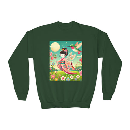 Geisha Fairy and the Hummingbird Blossom Youth Crewneck Sweatshirt – Magic, Grace & Dreamlike Beauty