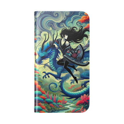 Mystic Guardian of the Sky Flip Case – Warrior Fairy & Turquoise Dragon
