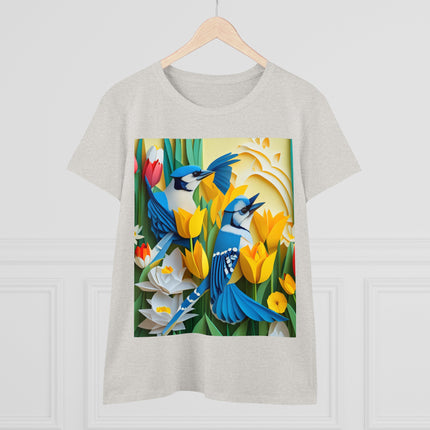 Blue Jays in a Spring Garden Women's Midweight Cotton Tee