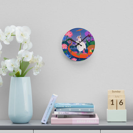 🪷🚣 The Lady Of The Lotus Lake Acrylic Wall Clock – Art Deco Botanical Fantasy