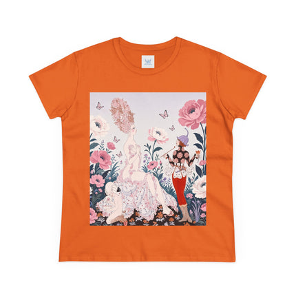 🌸🦋 The Enchanted Rose Garden Encounter Cotton Tee – Art Deco Floral Whimsy