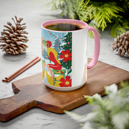 ☕🎄 Christmas Tea In The Snow Garden Colorful Mug – Art Deco Holiday Friendship
