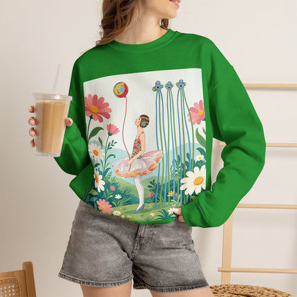 🌼🎈 The Garden Balloon Dancer Crewneck Sweatshirt – Art Deco Floral Whimsy