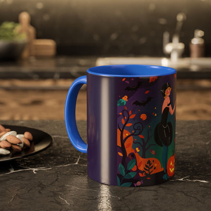 🐈‍⬛🎃 The Midnight Black Cat Masquerade Colorful Mug – Whimsical Halloween Elegance