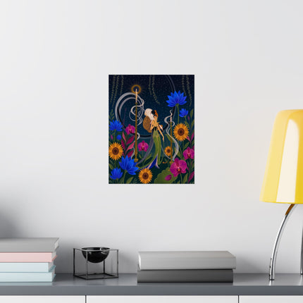 🌙🪷 The Lady Of The Midnight Lotus Garden Matte Vertical Poster – Art Deco Nocturne