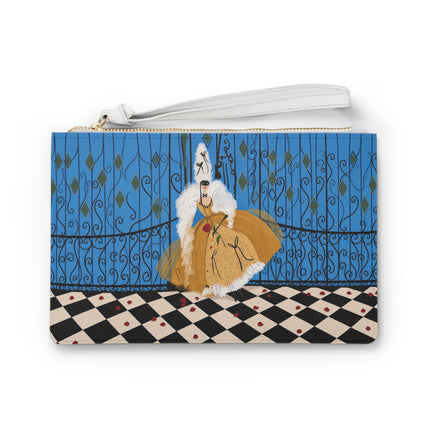🎭🌹 The Lady At The Masquerade Gates Clutch Bag – Art Deco Fashion Illustration