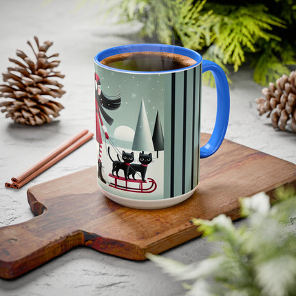 Red Sled & Curious Cats Colorful Mugs (11oz, 15oz)