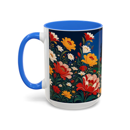 🌺🐦 The Enchanted Birdcage Garden Colorful Mug – Art Deco Floral Fantasy