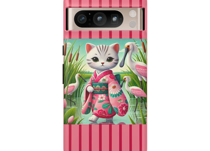 Geisha Kitten Strolls Among the Spoonbills Phone Cases