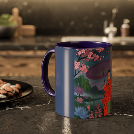 The Lady Of The Cherry Blossoms Colorful Mugs – Art Deco Spring Elegance